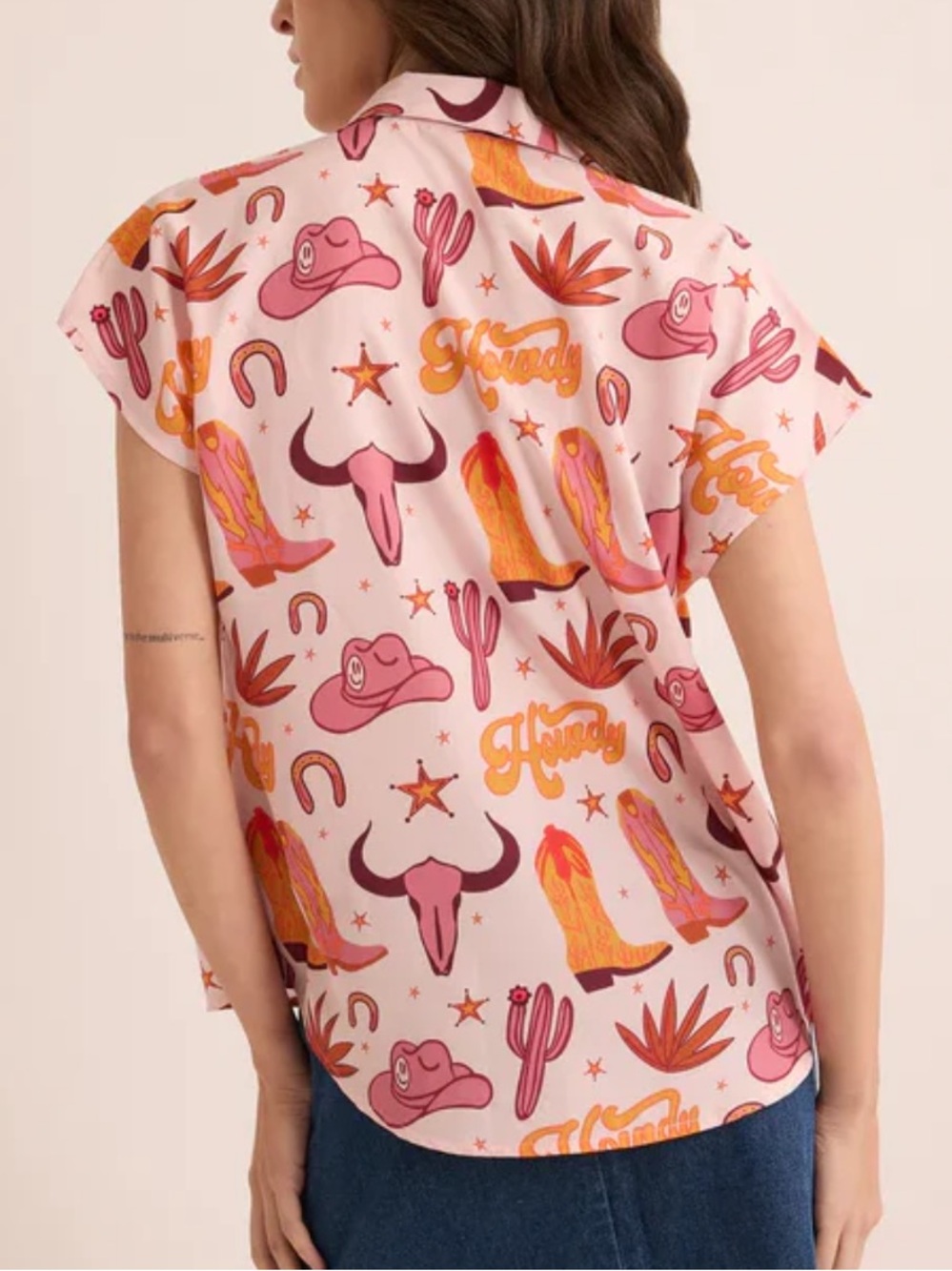 NWT Howdy Pink Western-Print Short Sleeve Button Front Blouse XL - Picture 2 of 3